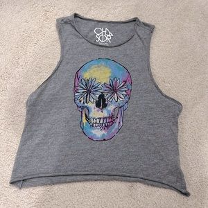 Chaser Sugar Skull Gray Graphic Tank Sz M